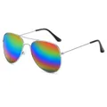 Gafas de sol de aviador clásicas con montura plateada y lentes de arco iris - Adulto / Montura Plateada Espejo Multicolor