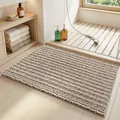 Absorbent soft beige chenille bath mat with non-slip backing for bathroom entrance area - 40*60cm / Deep Khaki