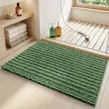 Absorbent green chenille bathroom mat with non-slip backing for shower and toilet - 40*60cm / Teal