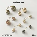 Set di 6 eleganti spille in perle artificiali per regolare la vita e per decorazione - Doppia Perla Tricolore Grigio, Bianco e Champagne (N. 61) / Set da 6 pezzi (In busta)
