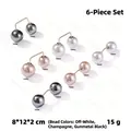 Set di 6 spille da balia con perle in crema, champagne e nero fumo, 12mm/16mm - Tricolore Crema, Champagne e Nero (N. 60) / Set da 6 pezzi (In busta)