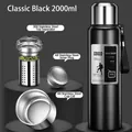 2000ml classic black vacuum insulation flask with stainless steel tea infuser - 2000ml / Long Tea Filter + Carrying Rope / Black