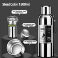 1500ml stainless steel vacuum thermos bottle with tea infuser in natural steel color - 1500ml / Long Tea Filter + Carrying Rope / Steel Color