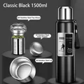 1500ml classic black stainless steel vacuum flask with tea infuser for outdoor hiking - 1500ml / Long Tea Filter + Carrying Rope / Black