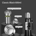 Classic black 600ml stainless steel vacuum insulated flask with removable tea infuser and lid - 600ml / Long Tea Filter + Carrying Rope / Black