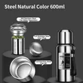 600ml natural stainless steel vacuum flask with tea infuser and full steel inner plug - 600ml / Long Tea Filter + Carrying Rope / Steel Color