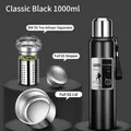 Classic black 1000ml vacuum insulated 316 stainless steel thermos with tea infuser - 1000ml / Long Tea Filter + Carrying Rope / Black