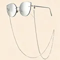Vista detallada de cadena de gafas en metal plateado con acentos de cuentas - Plateado