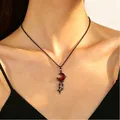 Gothic Halloween vampire necklace with red moon and star pendant on black chain - Vampire Half Moon Star Heart Style / Gunmetal