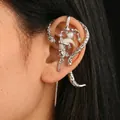 Gothic silver snake wrap ear cuff featuring pearl and star moon accents in punk style - White Moon Snake Stacking (10) / 2 Pcs/Set / Silver