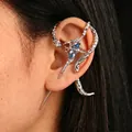 Dark punk snake wrap ear cuff with blue crystal, silver tone gothic jewelry for women. - Snake Stacking (Blue Rhinestone/13) / 2 Pcs/Set / Silver