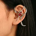Dark gothic silver snake wrap ear cuff with red gemstone punk style earring variant - Snake Stacking (Red Rhinestone/12) / 2 Pcs/Set / Silver