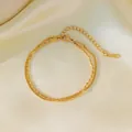 Elegante pulsera minimalista de cadena de dos capas en acero inoxidable dorado mujer - Cuenta de Arroz Luz Estelar Dorado
