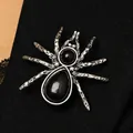 Gothic vintage silver spider brooch with black stones for men's suit lapel decoration - 03 Ancient Silver 0390