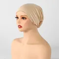 Sotto-hijab beige a doppio strato in cotone mercerizzato per donna berretto turbante - 5#Beige / 26*21