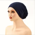 Women's navy blue mercerized cotton turban hat with a double-layer flat-top design - 26*21 / 3# Navy Blue