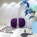 Elegant purple velvet evening clutch bag with sparkling rhinestone tassel handle - 19cm x 6cm x 12cm / Purple