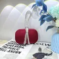 Luxury red velvet evening clutch bag with sparkling rhinestone handle for women - 19cm x 6cm x 12cm / Burgundy