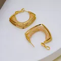 Elegant gold-plated square hoop earrings with mesh zirconia inlay and S925 silver needle - Geometric Irregular Woven Mesh (E2601 Gold) / 925 Silver Needle / Gold