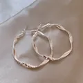 Elegant large twisted silver hoop earrings with faceted texture for modern women - Large Twisted Hammered Style (E1493 Silver) / 925 Silver Needle / Silver