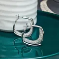 High-end S925 silver hoop earrings featuring unique woven mesh design in silver finish - Geometric Irregular Woven Mesh (E2601 Silver) / 925 Silver Needle / Silver