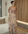 Bohemian floral halter maxi dress with sequined butterfly bodice for summer vacation - S / Top And Bottom / Purple