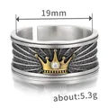 Detailed view of vintage men's crown ring showing 19mm diameter and 5.3g weight - Adjustable Open / Crown
