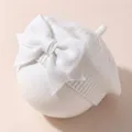 Élégant béret en tricot blanc doux pour bébé avec un grand nœud décoratif chic - Blanc