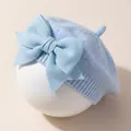 Béret tricoté bleu clair pour bébé orné d'un grand nœud décoratif pour nourrissons - Bleu ciel