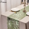 Chemin de table en maille de feuille verte étincelante pour mariages, 11x236 pouces - Vert Marin