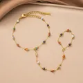 Elegante cadena de mano chapada en oro de 18K con piedras naturales de colores moda - 【e2282】pulsera De Cuentas Coloridas Dorada