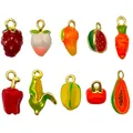 Set of colorful enamel fruit and vegetable charms for DIY jewelry making - Mixed 10 Three-dimensional Dripping Fruit Shapes - 1 Of Each Of The 10 Types - 21.05g - Sn1797