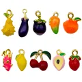 Colorful mixed enamel fruit and vegetable charms for DIY jewelry making accessories - Mixed 10 Three-dimensional Dripping Fruit Shapes - 1 Of Each Of The 10 Types - 23.05g - Sn1800