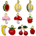 Assorted enamel fruit charms set featuring strawberry banana cherry and mushroom pendants - Mix 10 Three-dimensional Dripping Fruit Shapes - 1 Each Of The 10 Types - 25g - Sn1793