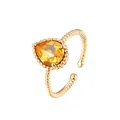 Eleganter offener Ring mit gedrehtem Goldband und birnenförmigem gelbem Citrin-Edelstein - Verstellbarer offener Ring (R005792) / 925er Silber / 10K Gold