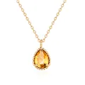 Eleganter tropfenförmiger gelber Kristallanhänger an einer vergoldeten Silberkette. - Wassertropfen Halskette (P005793) / 925er Silber / 10K Gold
