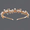 Elegant bridal wedding headband with white pearls and sparkling rhinestones floral design - Floral Leaf Bridal Headband (TS-J3419G) / Gold