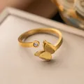 Elegant gold butterfly adjustable ring with sparkling rhinestone detail and matte finish - Matte Butterfly Open Ring (F189) / Gold