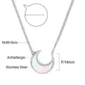 Vue détaillée du collier lune en acier inoxydable avec chaîne 45+5cm et pendentif 14mm - Style Pendentif Croissant de Lune Argenté Irisé (NE27120AS)