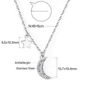 Détails du collier en acier inoxydable avec pendentif lune et étoile, dimensions - Style Pendentif Lune et Étoile Argenté Strass (NE271302S)