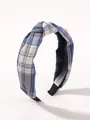 Vintage style blue and white plaid cotton linen fabric knotted headband for girls - Knot Headband / Blue White Plaid