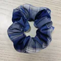Vintage blue plaid fabric scrunchie hair tie featuring a classic checkered pattern - Scrunchie / Blue White Plaid
