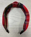 Retro red tartan plaid Christmas headband for girls featuring a stylish top knot design - Knot Headband / Red Plaid