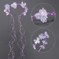 Purple forest style fabric flower headband with long pearl tassels and fairy design. - Forest Style Ethereal Purple