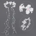 Fairy-style white fabric flower headband with long cascading pearl tassels for women - Forest Style All-match White