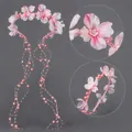 Handmade pink fabric flower headband with long pearl bead tassels for a fairy look. - Forest Style Elf Pink