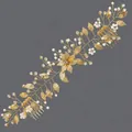 Vite per capelli da sposa fatta a mano con foglie d'oro, perle e cristalli su grigio - Fascia per capelli pettine a foglia di lusso (HS-J7276G) / 1 Pezzo
