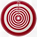 Red and white striped 48 inch knitted Christmas tree skirt with decorative bow ties - Red Striped Tree Skirt 122CM