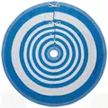 48-inch blue and white striped knitted Christmas tree skirt with decorative ribbon ties - Blue Striped Tree Skirt 122CM