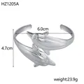 Bracciale rigido aperto con delfino in acciaio inossidabile argento e dimensioni - HZ1205A